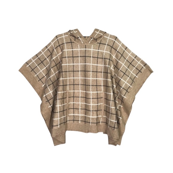 Tahari Sweaters - Tahari Plaid Hooded Poncho Sweater